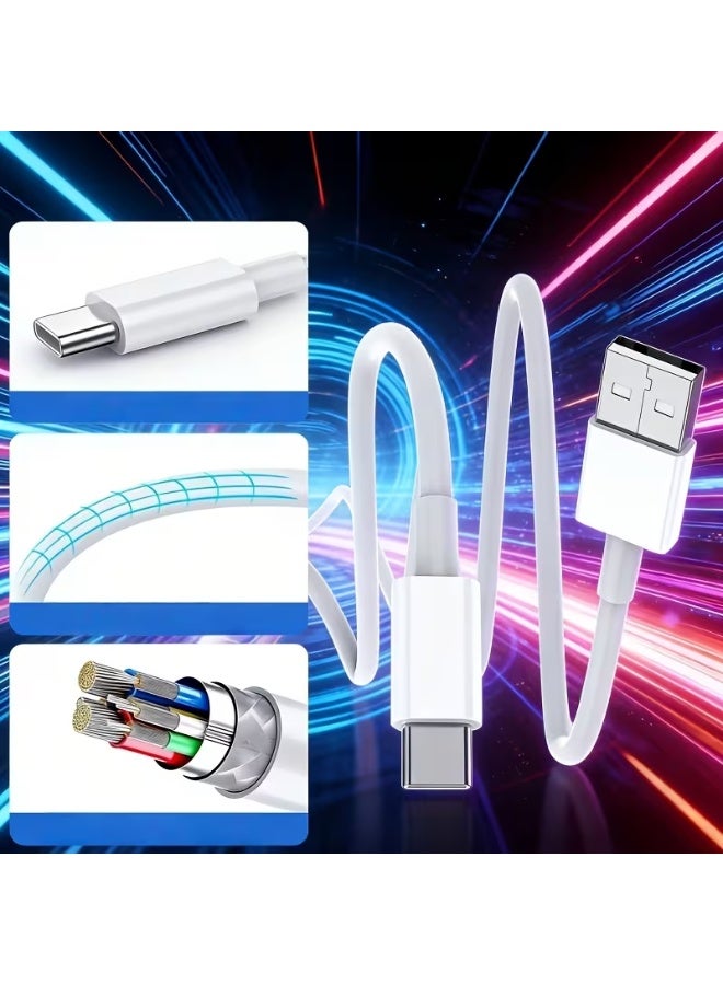 كابل شحن USB إلى Type-C سريع بطول 1 متر | كابل نقل بيانات ومزامنة عالي السرعة لهواتف Samsung وHuawei وXiaomi وRedmi وOPPO وVivo وOnePlus وآيفون 15/16 | كابل شحن USB-C متين | أبيض - Image 1