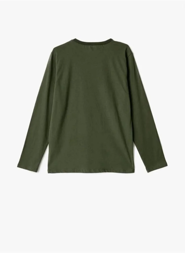 KOTON Slogan Printed Long Sleeve T-Shirt Cotton