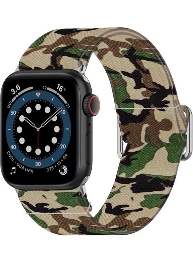 NIBEMINENT Ethnic Replacement Watchband For Apple Watch Series 1/2/3/4/5/6/7/SE 42-44-45mm Camouflage Green  - Image 2