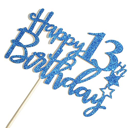 Festiko®Royal Blue Glitter Happy 13th Birthday Cake Topper - 13 Cake Topper - 13th Birthday Party Supplies - 13th Birthday Party Decorations - Image 4