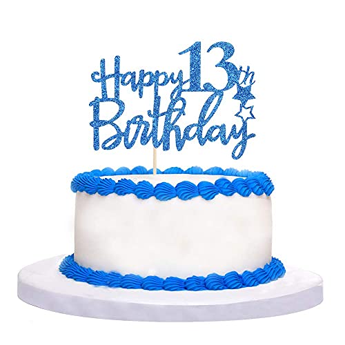 Festiko®Royal Blue Glitter Happy 13th Birthday Cake Topper - 13 Cake Topper - 13th Birthday Party Supplies - 13th Birthday Party Decorations - Image 3
