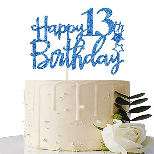 Festiko®Royal Blue Glitter Happy 13th Birthday Cake Topper - 13 Cake Topper - 13th Birthday Party Supplies - 13th Birthday Party Decorations - Image 1