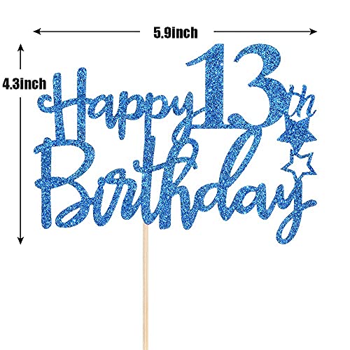Festiko®Royal Blue Glitter Happy 13th Birthday Cake Topper - 13 Cake Topper - 13th Birthday Party Supplies - 13th Birthday Party Decorations - Image 2