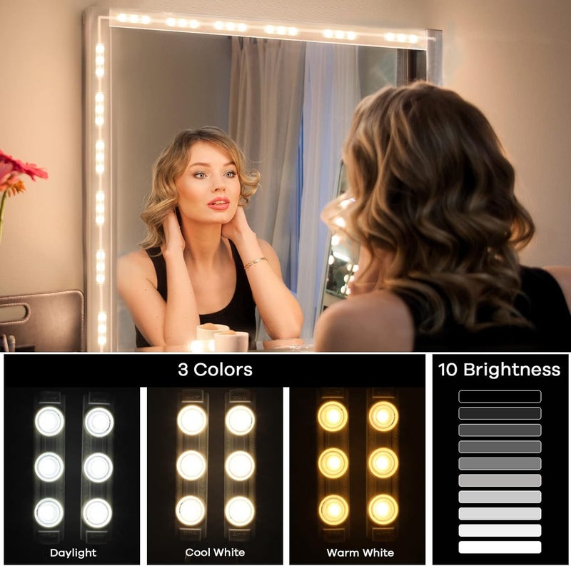 Conziv Conziv LED Vanity Lights for Mirror Hollywood Style Mirror Strip Adjustable Color Brightness USB Cable Dimmable Makeup Stick on Table Dressing Room MirrorWhite  - Image 2