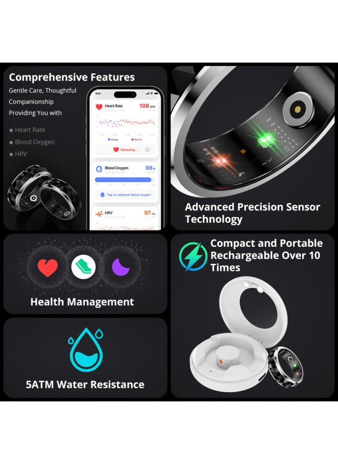 Generic COLMI R11 Fingertip Gyro Anxiety Relief Ring With Charging Case, Health And Sleep Monitor,-Color:Black No. 10  - Image 2