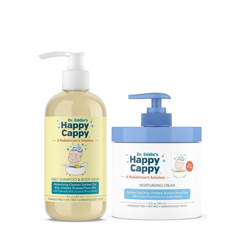 Happy Cappy Baby Shampoo, Body Wash, & Moisturizing Cream Bundle - Eczema Body Wash and Lotion for Kids & Toddlers, Helps with Dryness, Reduces Itching, Dermatologist Tested, Fragrance-Free - Image 1