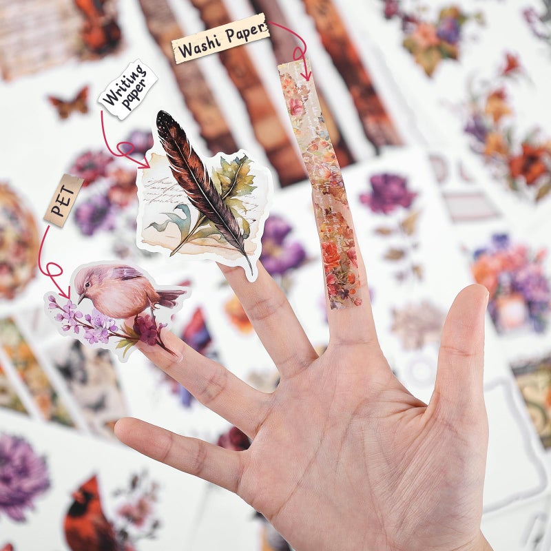 Dizdkizd 177 Pre-Cut Flower and Bird Scrapbook Sticker Book for Adults and Teens, Nature Themed Vintage Aesthetic Sticker Set, Journaling Supplies, Ephemera for Junk Journals - Image 5