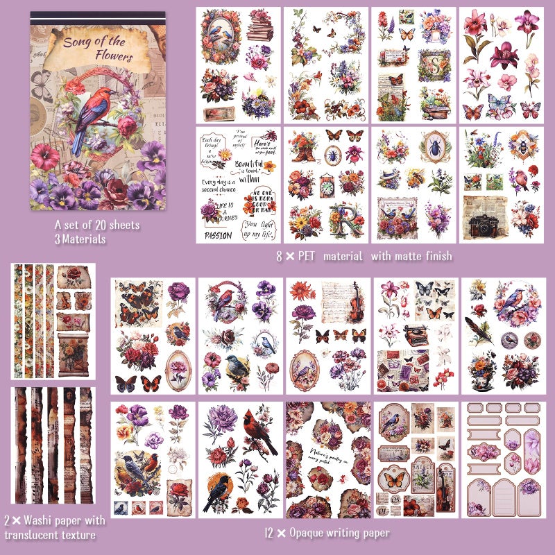 Dizdkizd 177 Pre-Cut Flower and Bird Scrapbook Sticker Book for Adults and Teens, Nature Themed Vintage Aesthetic Sticker Set, Journaling Supplies, Ephemera for Junk Journals - Image 2