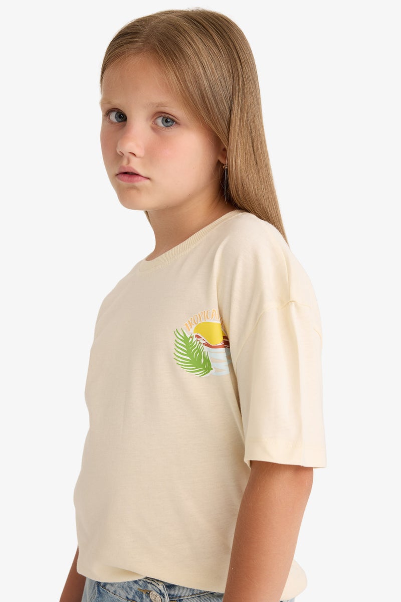 ديفاكتو تيشيرت بناتي نص كم قصة مريحة بطبعة شعار - Image 4