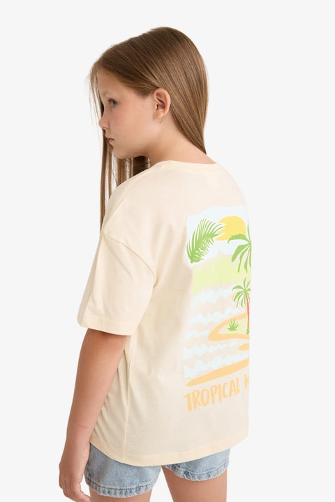 Beige Girl Girl Relax Fit Crew Neck Back Printed T-Shirt Casual