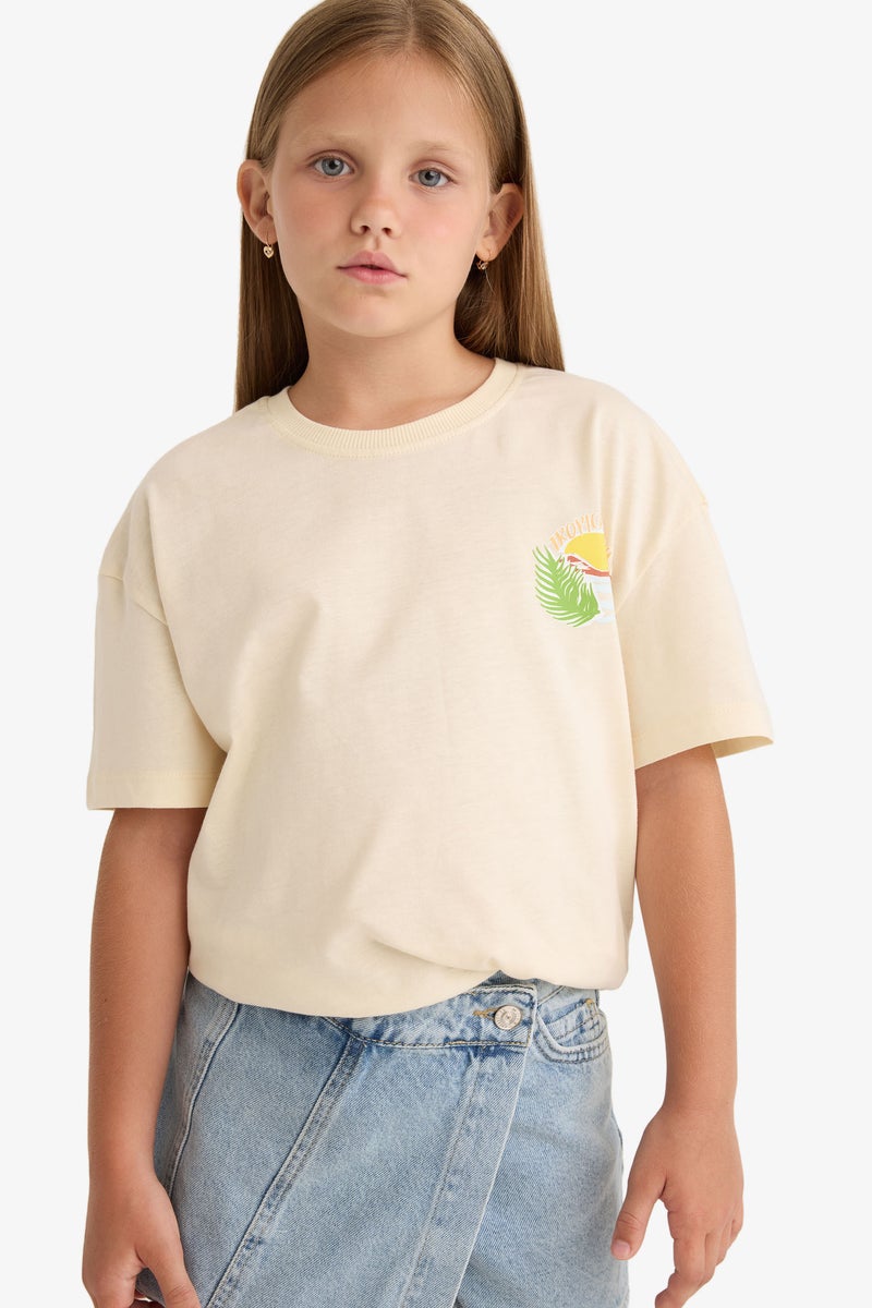 ديفاكتو تيشيرت بناتي نص كم قصة مريحة بطبعة شعار - Image 3