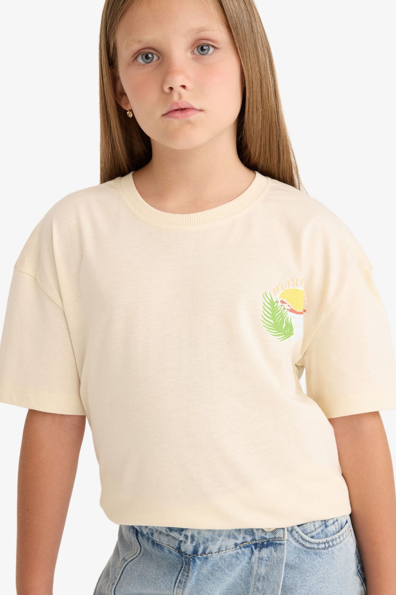 ديفاكتو تيشيرت بناتي نص كم قصة مريحة بطبعة شعار - Image 5