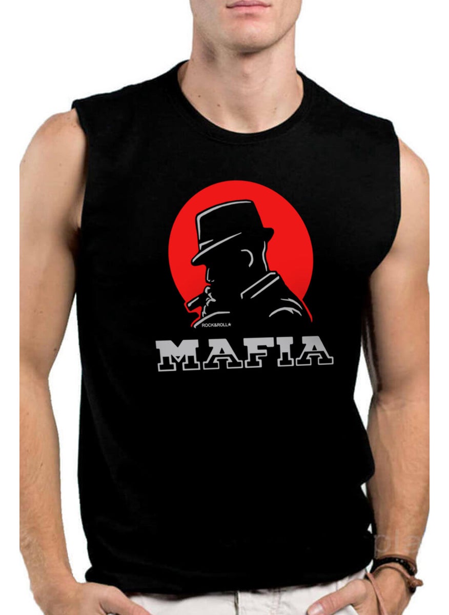 Rock&Roll Mafia Silhouette Black Cut-Out Sleeve | Sleeveless Men's T-Shirt | Athlete  - Image 1