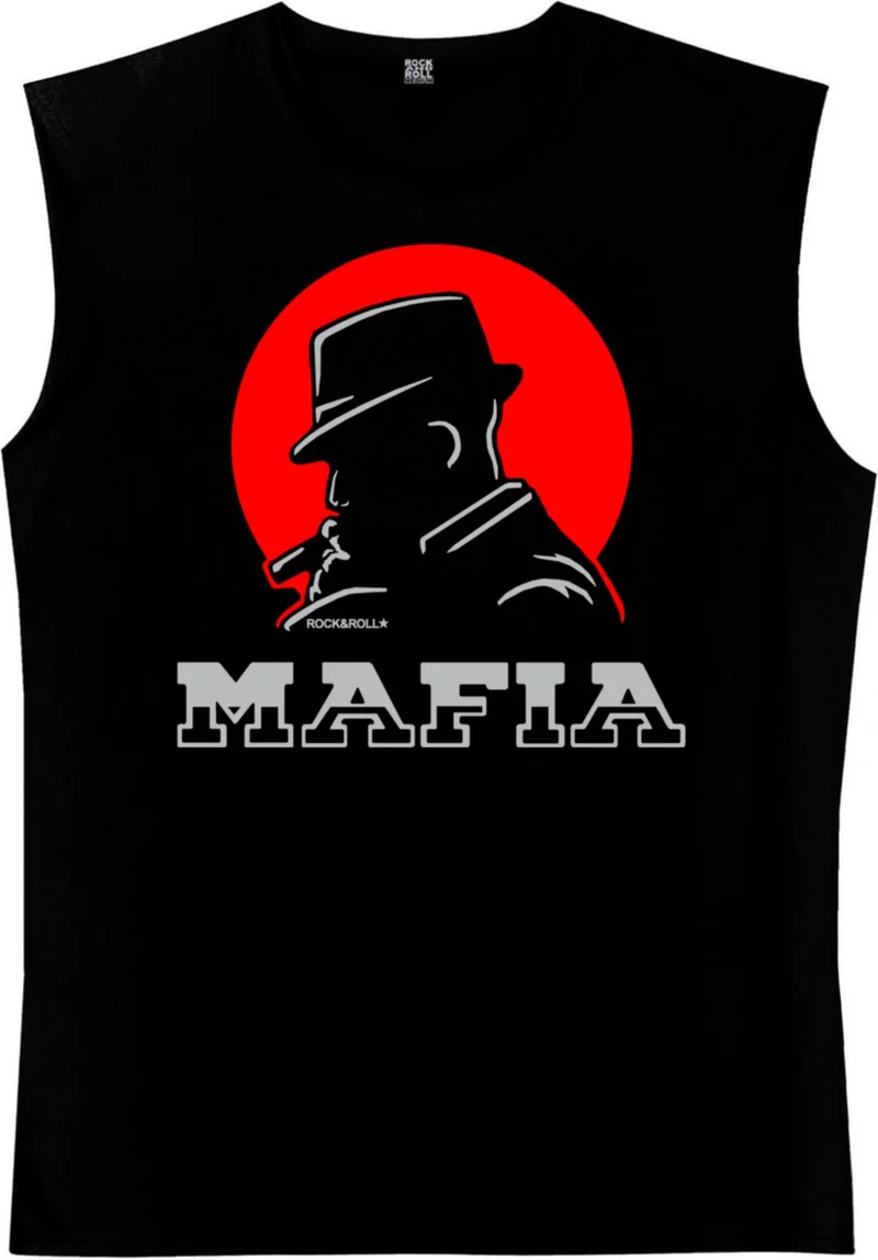 روك اند رول Mafia Silhouette Black Cut-Out Sleeve | Sleeveless Men's T-Shirt | Athlete