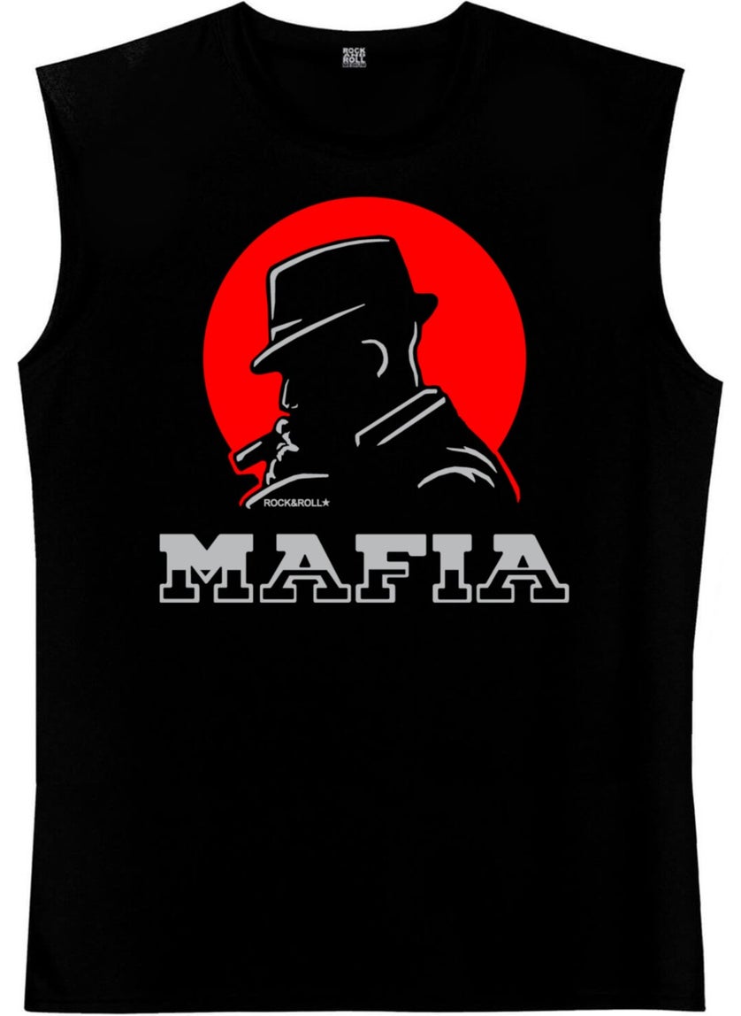 Rock&Roll Mafia Silhouette Black Cut-Out Sleeve | Sleeveless Men's T-Shirt | Athlete  - Image 3