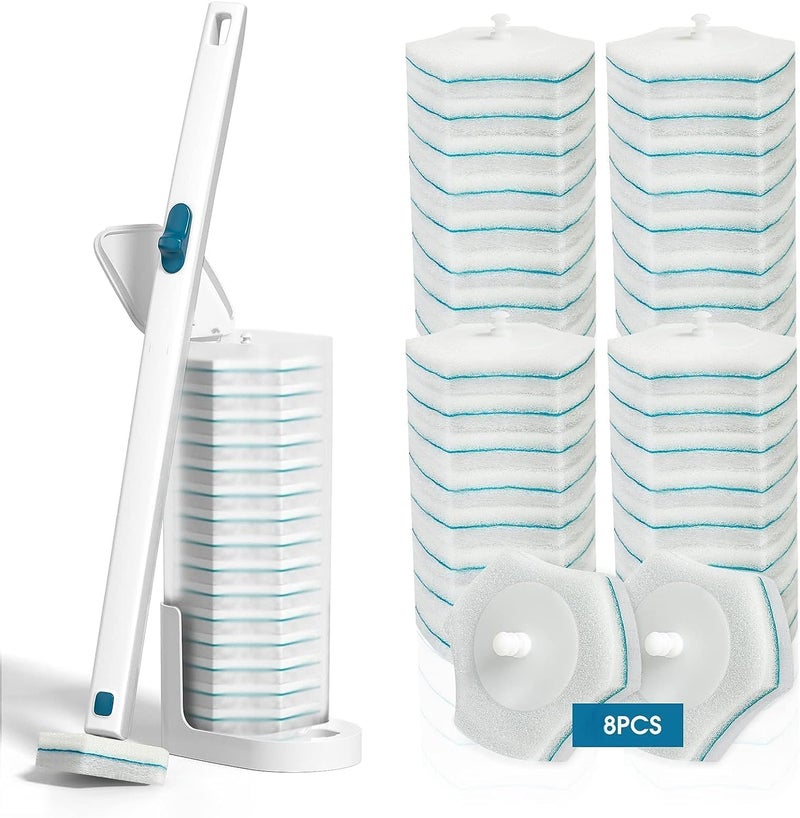 OENZA Toilet Cleaner Brush 8Piece Sponge Refill Set Bathroom Toilet Brush and Holder with Disposable Brush HeadToilet Bowl Cleaning Kit with Holder 1