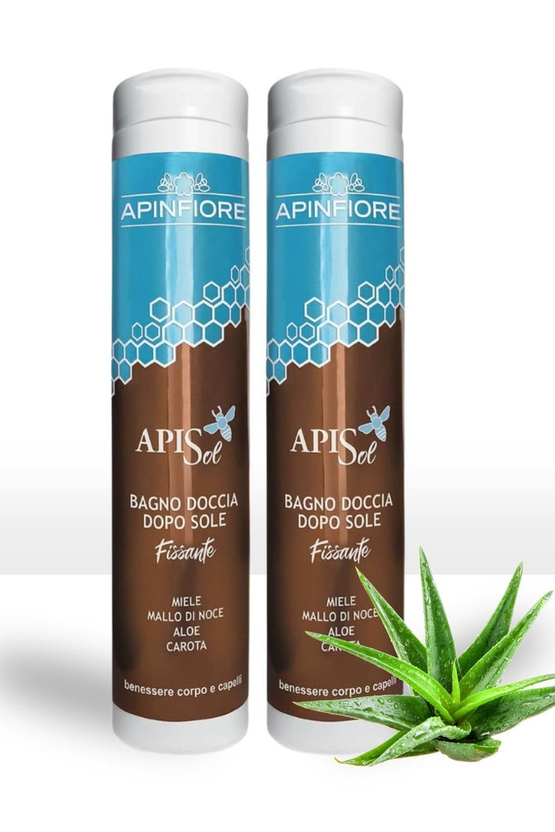 أبيس شامبو عضوي بعد التعرض لأشعة الشمس 2 في 1 - منظف للشعر والجسم بخلاصة الجزر والعسل والصبار وزيت قشر الجوز - يصلح الشعر المجعد والجاف والهش - يهدئ ويرطب وينظف فروة الرأس - 2 × 250 مل - Image 1