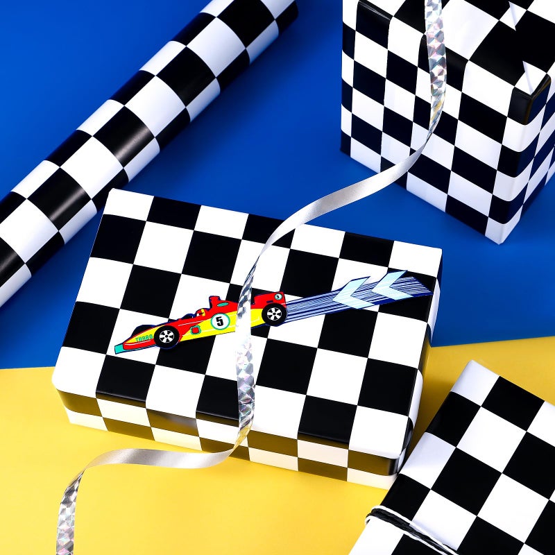 WRAPAHOLIC Checkered Flag Wrapping Paper Roll - 17 Inch x 16.5 Feet - Race Car Wrapping Paper for Kids Birthday, Girls Boys Birthday, Baby Shower - Image 5