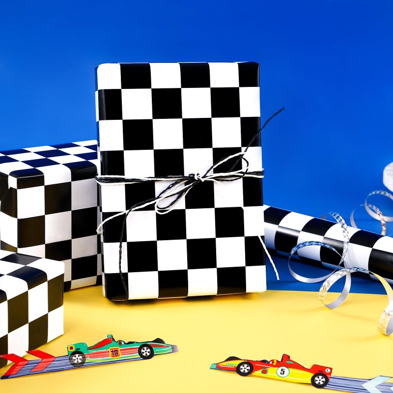 WRAPAHOLIC Checkered Flag Wrapping Paper Roll - 17 Inch x 16.5 Feet - Race Car Wrapping Paper for Kids Birthday, Girls Boys Birthday, Baby Shower - Image 4