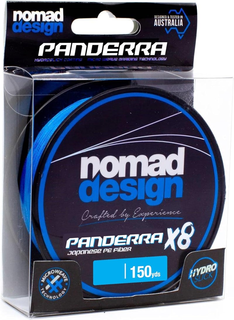 PANDERRA Cyan Blue X8 Braid, Premium Blue PE Fiber Fishing Line with Micro Weave Technology, Hydroslick Coating, and Increased Casting Distance.