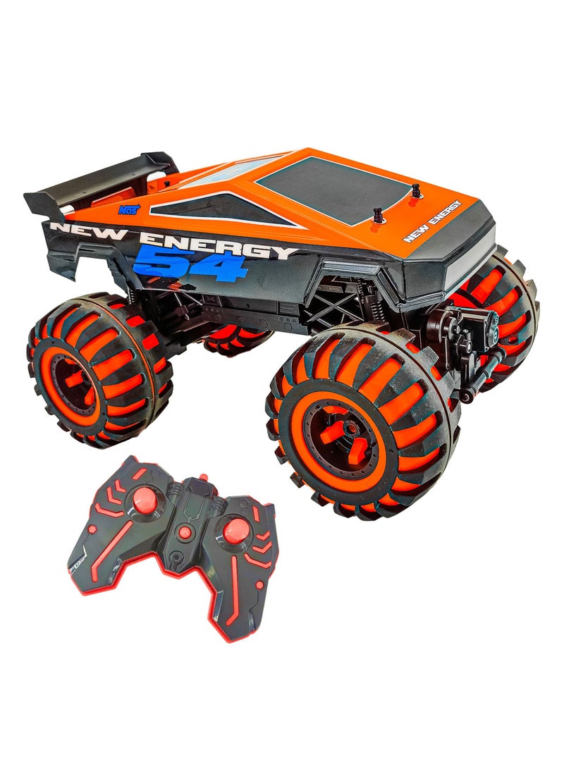 Monster 1:10 Scale Orange Remote Control Monster Truck with 8 Lighting Modes, Rechargeable Battery, and Full Functionality for Kids and Adults - Image 2