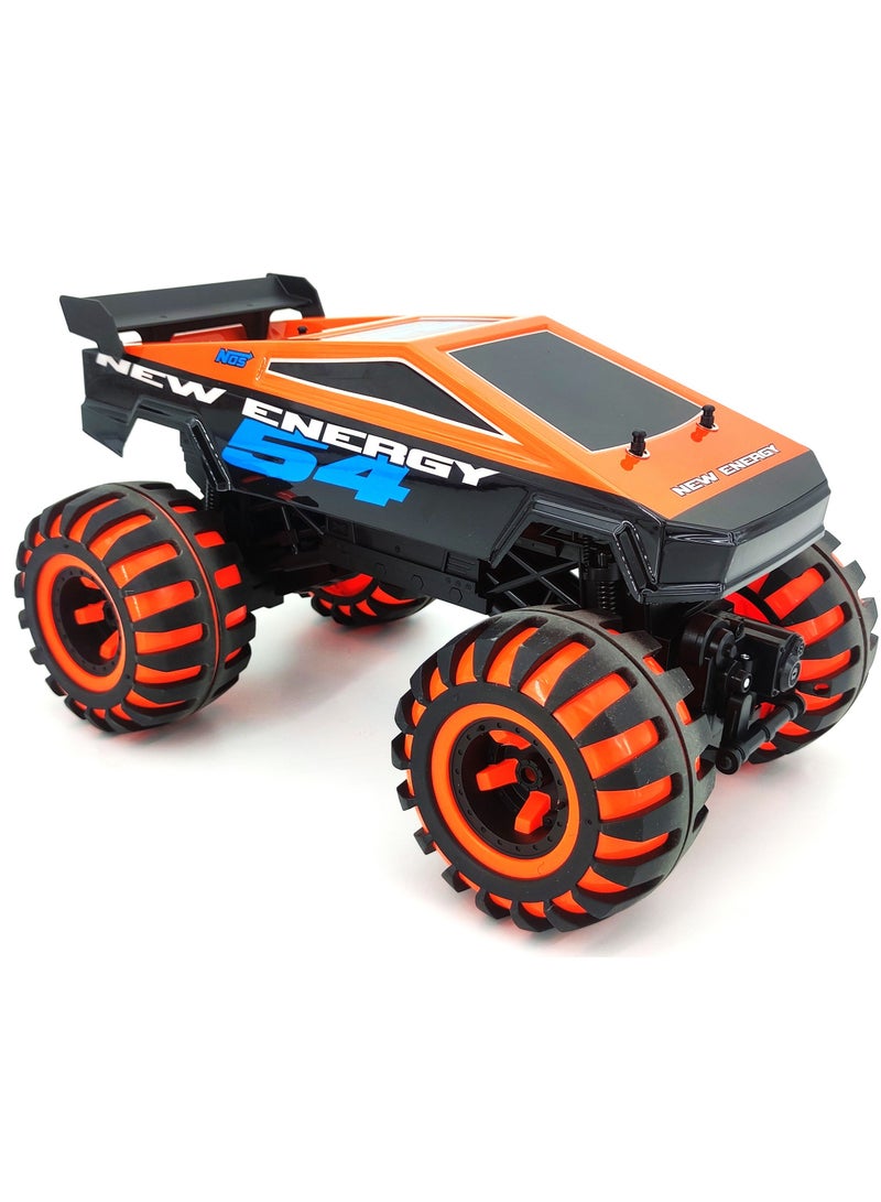 Monster 1:10 Scale Orange Remote Control Monster Truck with 8 Lighting Modes, Rechargeable Battery, and Full Functionality for Kids and Adults - Image 1