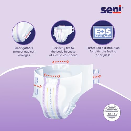 SENI Super Seni Plus breathable tape style adult diapers | double wetness indicator | premium fasteners | latex free | ultra absorbent | odour stop | dermatologically tested | side leakage protection |size medium | weist size 30" - 43" (75 cm - 110 cm) | Pack of 1 | 10 Pcs - Image 5