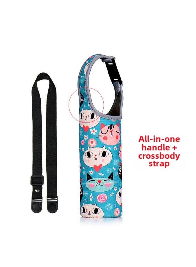 Thickened Cartoon Printed Water Cup Cover Elastic Protective Cover Diving Cloth Logo Printed Cloth-Color:Big Eye Squint + Strap-Capacity:300-600ml - Image 1