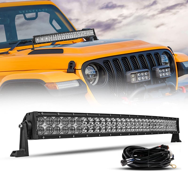 Auxbeam 32 180W Curved LED Light Bar 5D Lens 18000LM Spot Flood Combo Beam Driving Light with Wiring Harness for Pickup Car Trucks SUV ATV UTV Offroad Vehicle