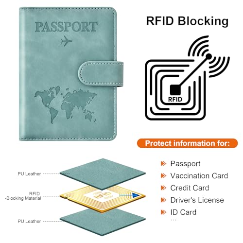 Eoehro Passport Holder for Travel Essentials, Passport Wallet Cover Case for Travel Must Haves Accessories,Passport Book Holders for Women and Men(light blue) - Image 4