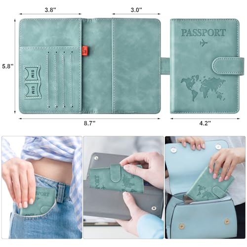 Eoehro Passport Holder for Travel Essentials, Passport Wallet Cover Case for Travel Must Haves Accessories,Passport Book Holders for Women and Men(light blue) - Image 2