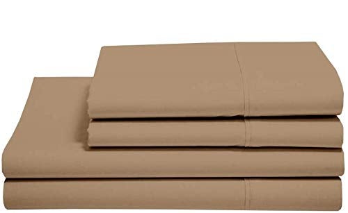 Cottington Lane California King Size Sheet Set Hotel Luxury Bed Sheets with Pillowcase 4 Piece Set 100 Cotton 400 TC Includes 1 bedsheet 1 Fitted Sheet with Elastic 2 Pillow Covers 8 Inch Drop Taupe