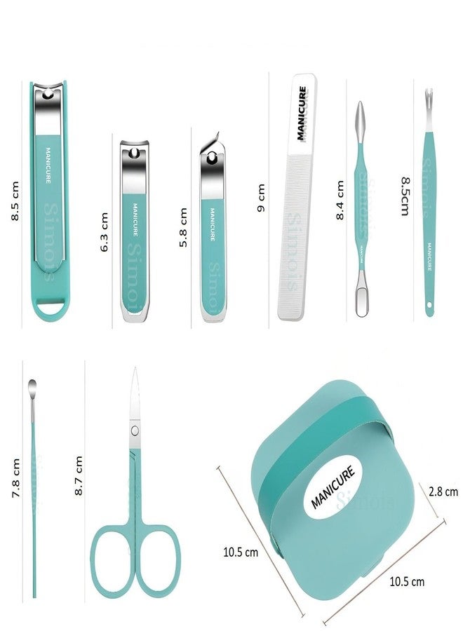 Simois 8 in 1 Nail Clipper Set - Professional Manicure & Pedicure Kit for Men & Women Portable Nail Clippers Set Stainless Steel Fingernail Clippers Personal Grooming Kits, Nail Care Kit Comes with Storage Box, Ideal for Nail Art & Foot Care, Women Portable Nail Clippers Set (Pack of 1, Green) - Image 2