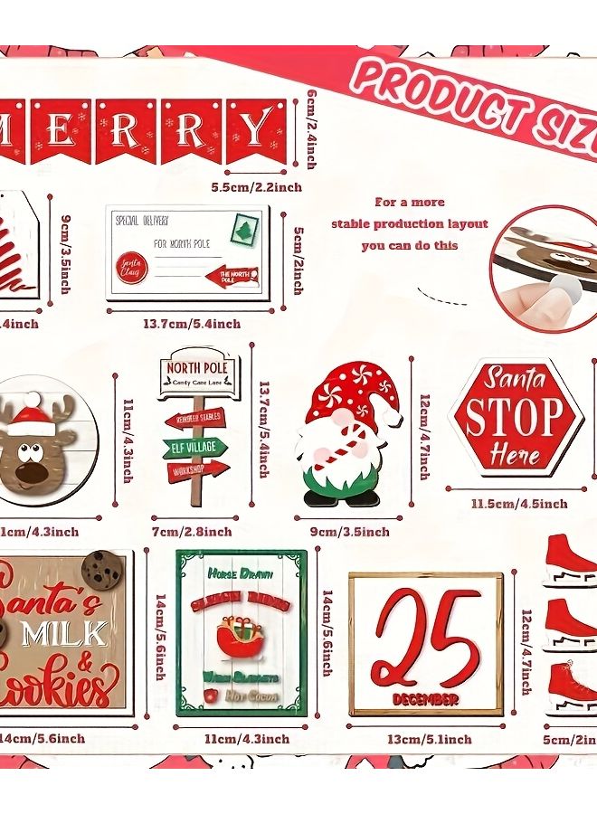 مجموعة بطاقات خشبية لعيد الميلاد، زينة مسطحة ثنائية الأبعاد، لافتة طريق غزلان، دعائم إجازات - Image 4