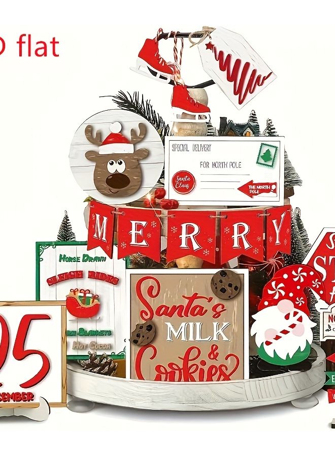 مجموعة بطاقات خشبية لعيد الميلاد، زينة مسطحة ثنائية الأبعاد، لافتة طريق غزلان، دعائم إجازات - Image 2