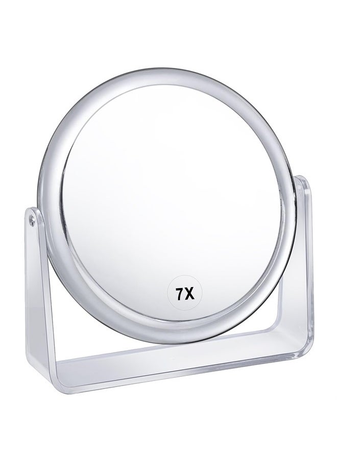 MKUMIR - 1x/7x Magnifying Makeup Mirror for Desk Double Sided 360°Rotation Desk Mirror,Portable Table Small Standing Mirror for Cosmetic Travel Mirrors - Image 1