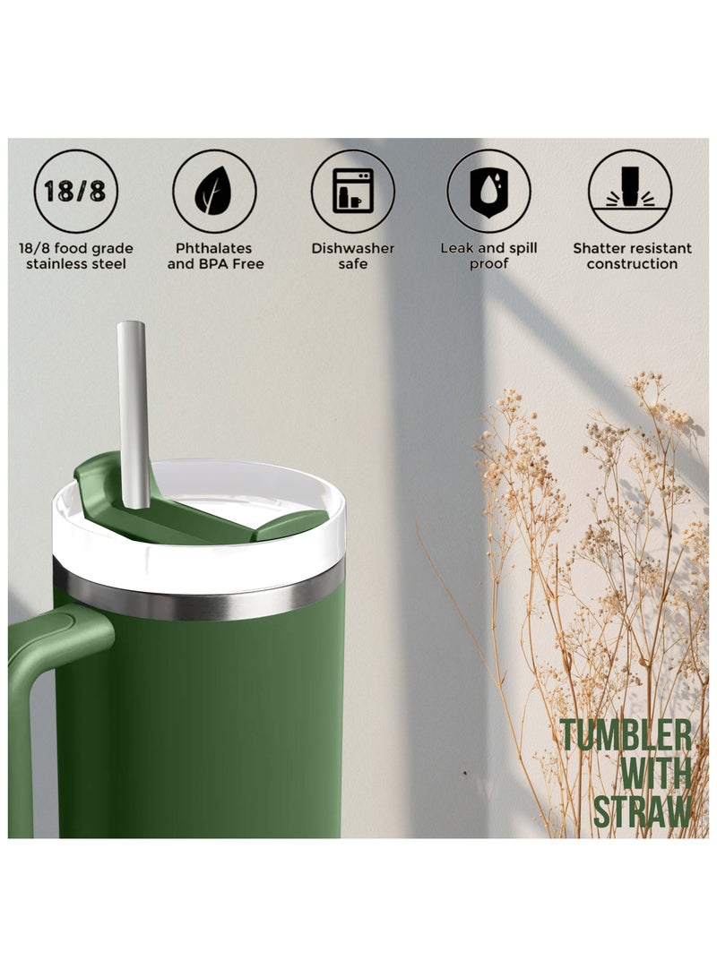 S2C 40oz Stainless Steel Tumbler with Handle & Straw – Double Wall Vacuum Insulated Travel Mug – Leak-Resistant, BPA-Free, Fits Car Cup Holder - Image 3