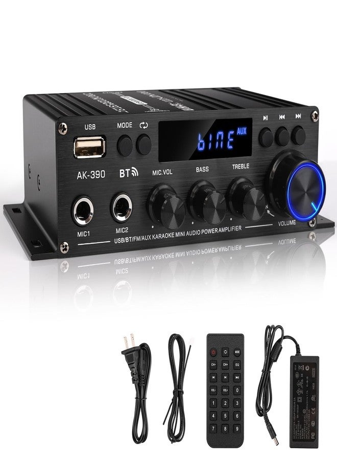 Romicta Stereo Audio Amplifier, 2.0 CH Mini HiFi Stereo AMP Bluetooth 5.0 Amp Receiver with 400W+400W, FM, AUX, USB, Microphone Input, 12V 5A Power Supply, Power Amplifier for Car Home Bar Party - Image 1