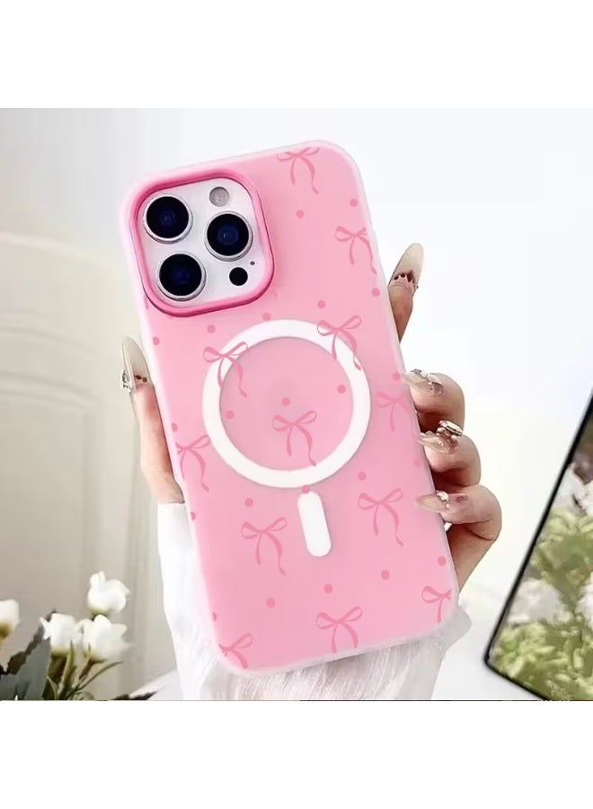 Temu A magnetic bow-shaped phone case suitable for the iPhone 16 Pro with a cartoon design, providing protection against bumps and scratches.