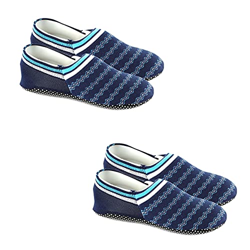 Footmate Lightweight Anti-Skid House Shoes, Anti Slip/Skid Rubber Grip Casual House Slipper Socks, Low Cut Socks for Home, Office, Living Room, Bedroom – NAVY WAVE, Size - L (25.5 cm) (2 Pair Pack) - Image 1