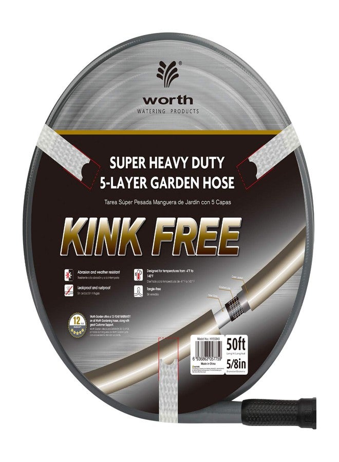 Worth Garden 5/8 in. x 50ft Garden Hose - Grey Durable PVC Non Kinking Heavy Duty Grey Water Hose with Brass Hose Fittings - 12-Year Manufacturer Warranty - Image 1