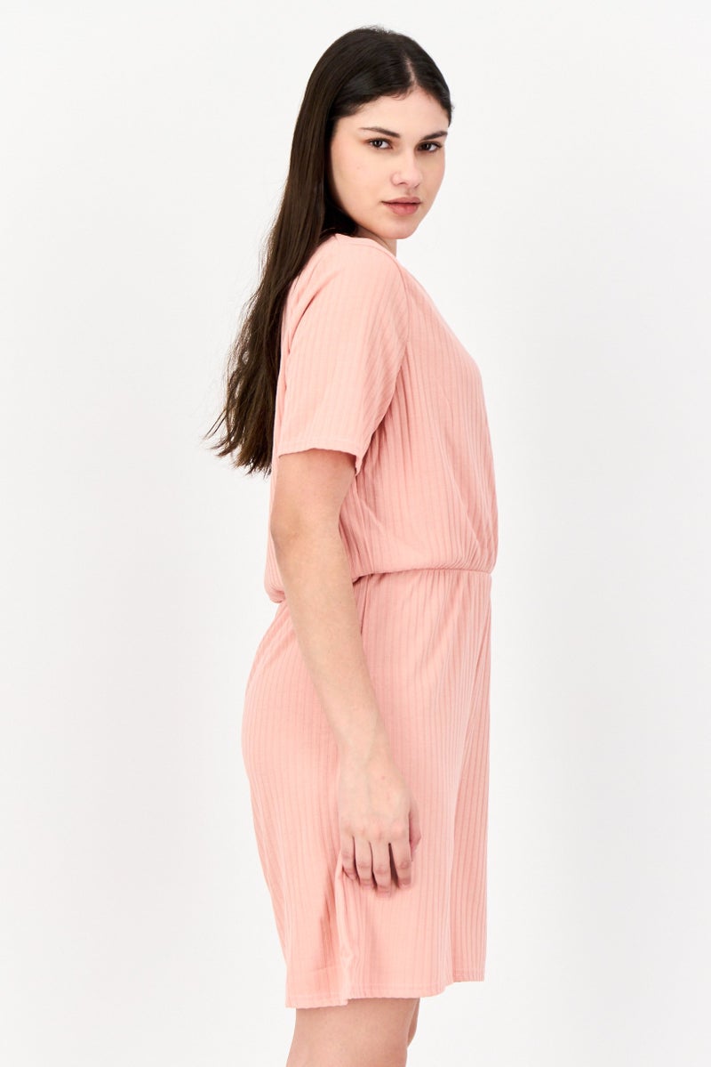 DOROTHY PERKINS Women Ribbed Short Sleeve Playsuit, Peach - Image 2