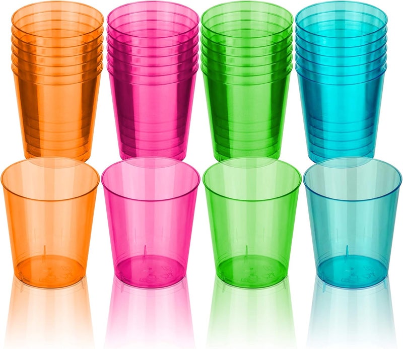 DecorRack كؤوس شوت نيون سعة 2 أونصة، أكواب بلاستيكية، أكواب حفلات قابلة للتصرف، كؤوس صغيرة (24 حزمة) - Image 3