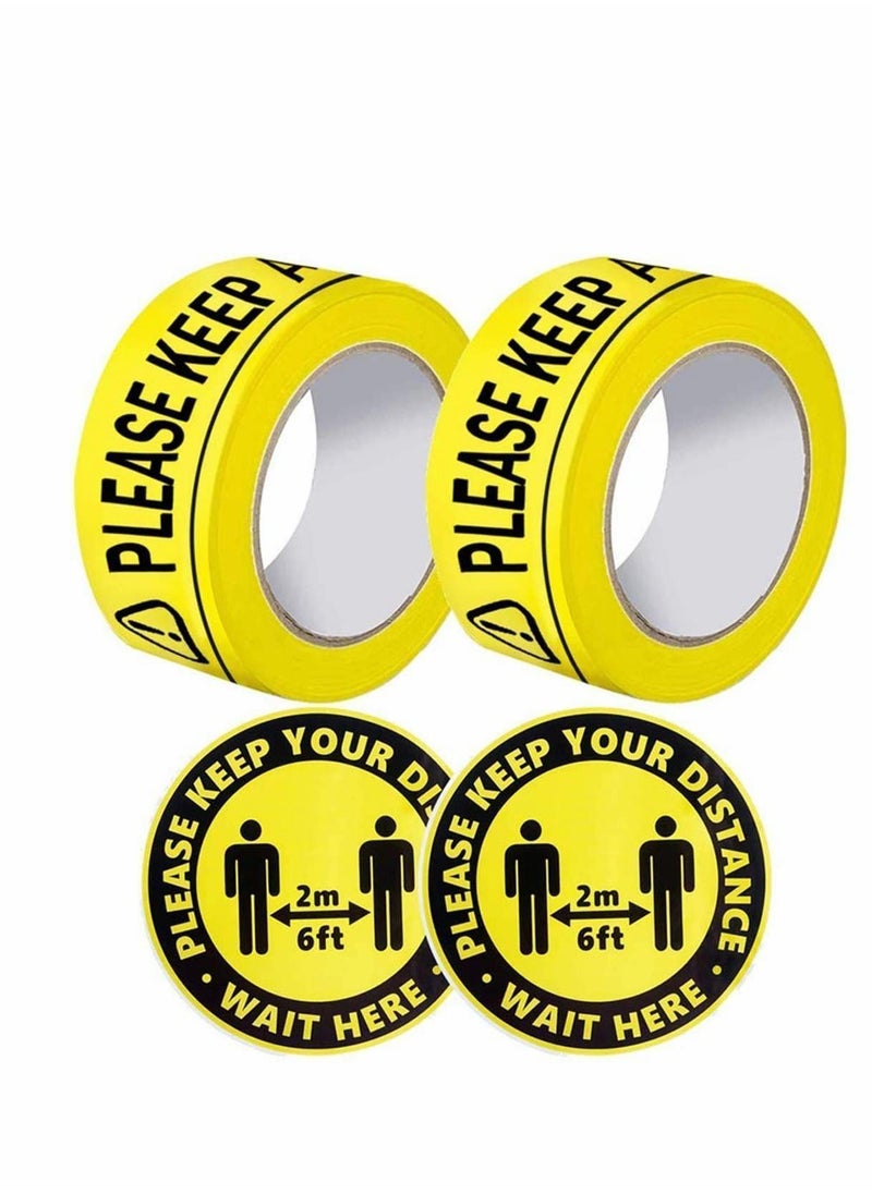 Y&D Hazard Tape 2 Roll with Piece Safety Sign, Keep Social Distancing -PLEASE KEEP A SAFE DISTANCE OF METRES  - Image 1