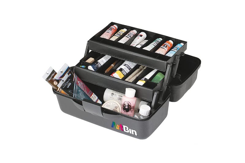 ArtBin صندوق أدوات الفن ArtBin 6892AG ذو الدرجين، منظم فني وحرفي محمول مع أدراج قابلة للرفع، [1] صندوق تخزين بلاستيكي، رمادي/أسود - Image 1