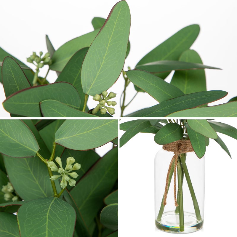 Briful Artificial Eucalyptus Stems in Clear Glass Vase with Faux Water, 14" Fake Plant Eucalyptus Leaves for Home Office Farmhouse Wedding Centerpiece DÃ©cor - Image 5