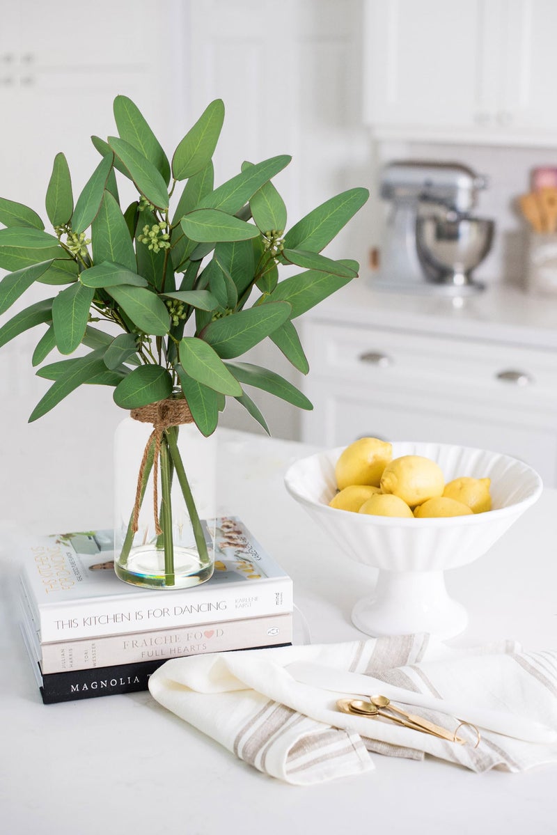 Briful Artificial Eucalyptus Stems in Clear Glass Vase with Faux Water, 14" Fake Plant Eucalyptus Leaves for Home Office Farmhouse Wedding Centerpiece DÃ©cor - Image 4