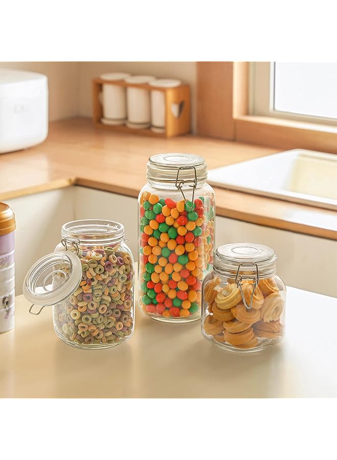 ComSaf Airtight Glass Canister Set Of 3 With Lids 34Oz Food Storage Jar Square   Storage Container With Clear Preserving Seal Wire Clip Fastening For Kitchen Canning Cereal,Pasta,Sugar,Beans,Spice - Image 4