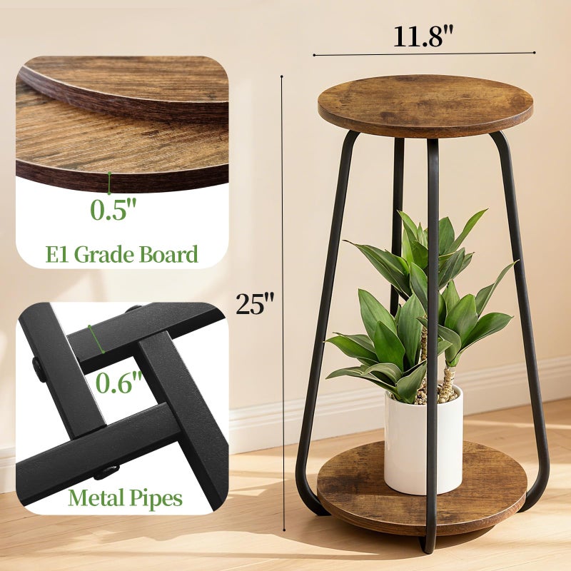 OugeWood Plant Stand Indoor, 2 Tier Plant Shelf Pedestal Stand Flower Stand, Metal Wood Plant Stands for Indoor Plants Living Room Balcony Deck Garden - Image 3