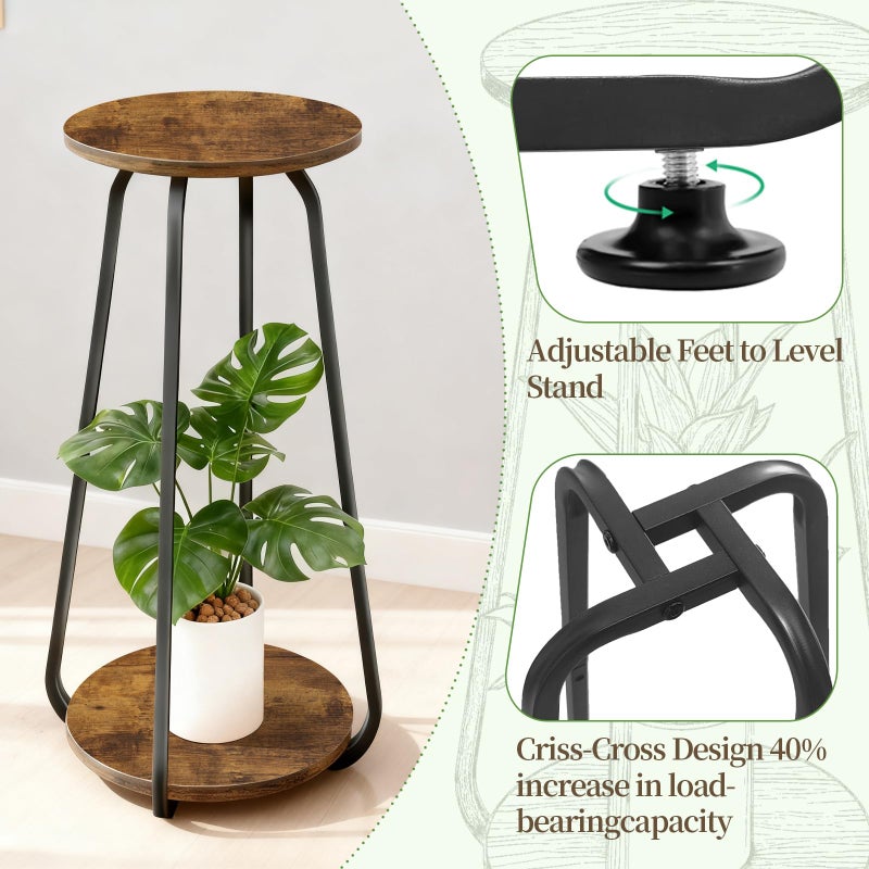 OugeWood Plant Stand Indoor, 2 Tier Plant Shelf Pedestal Stand Flower Stand, Metal Wood Plant Stands for Indoor Plants Living Room Balcony Deck Garden - Image 4